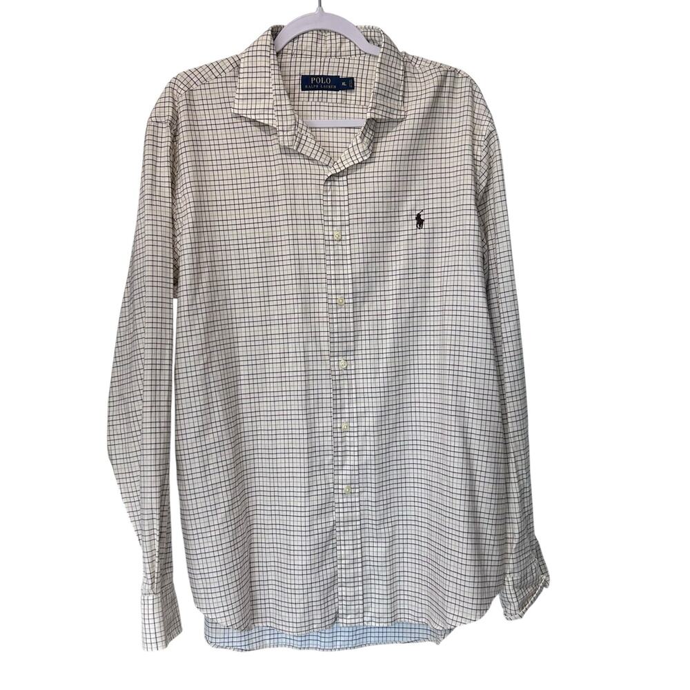 Polo Ralph Lauren Shirt Casual Office Soft Touch Brown Grid Checkered SZ XL Pony
